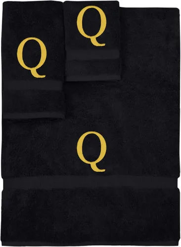 Vista 63 de Juego de toallas con monograma, regalo personalizado, juego de 3 - Letra de bloque dorada bordada en toalla - Extra absorbente 100% algodón turco