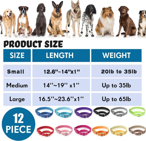 Vista 3 de Cunno 12 piezas de collares Martingale para perros medianos, collar reflectante para perros con hebilla de metal duradera ajustable de nylon