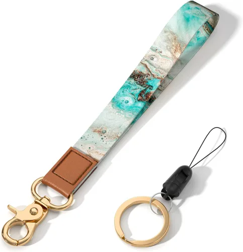 Vista 37 de Llavero con cordón de muñeca, linda correa de muñeca portallaves para mujeres y hombres, llaves de coche, tarjetas de identificación, billetera