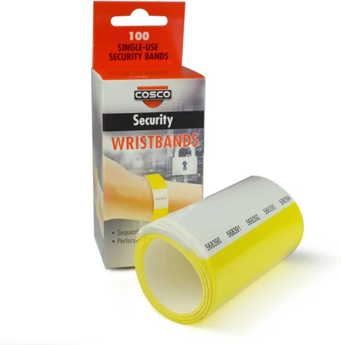 Vista 2 de COSCO Muñequeras de seguridad, uso único, numeración secuencial, amarillo, 100 unidades (098734)