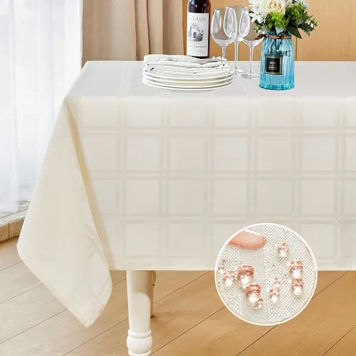 Vista 8 de Mebakuk Mantel rectangular de lino para casa de campo, impermeable, antiencogimiento, suave y resistente a las arrugas, mantel decorativo de tela