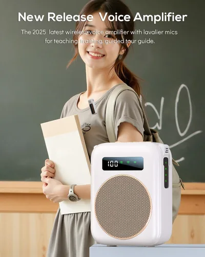 Vista 6 de Micrófono inalámbrico con amplificador de voz, amplificador de voz portátil de 2000 mAh, altavoz Bluetooth recargable con 2 micrófonos de solapa