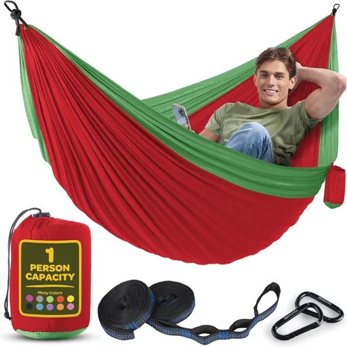 Vista 30 de Hamaca duradera con capacidad de 400 libras, silla hamaca de nailon para campamento, tamaños dobles o individuales, con correas para árbol y bolsa