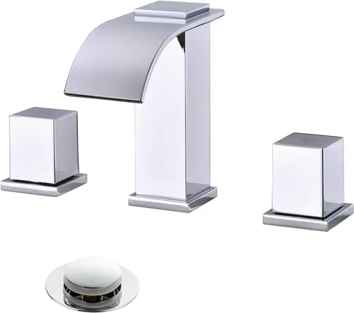 Vista 14 de Grifos de Latón de Lujo Extendidos para Lavabo de Baño con Válvula de Cobre para 3 Orificios, 2 Manijas, 8 Pulgadas, Grifo de Tocador de Baño