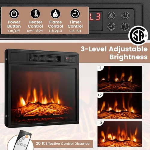 Vista 4 de Tangkula Soporte de TV para chimenea eléctrica, chimenea eléctrica con luces LED de 16 colores, estantes de vidrio ajustables, control remoto