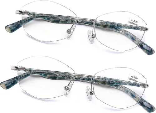 Vista 9 de AQWANO Rimless Computer Blue Light Reading Glasses Women Fashion Designer Clear Lens Pattern Frame Ladies Readers