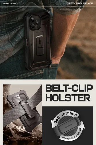 Vista 6 de SUPCASE Funda para iPhone 15 Pro con soporte y clip para cinturón, [Unicorn Beetle Pro] [Protector de pantalla integrado]