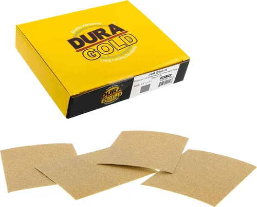 Dura-Gold - Arenilla dorada 320 de alta calidad - Hojas de papel de lija de velcro 5.5 x 4.5 pulg - Para lijadoras de madera y automóviles - 25