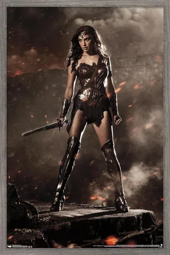 DC Comics Movie Batman v Superman - Wonder Woman Wall Poster, 22.4L x 14.7W, Barnwood Framed Version