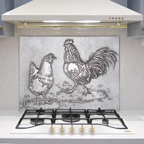 Vista 8 de Kitchen Backsplash, Rooster and Chicken Copper Backsplash, Custom Copper Backsplash Panel, Handmade Copper Backsplash Tile, Indoor Outdoor Wall