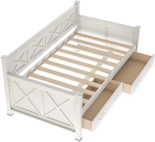 Vista 5 de Harper & Bright Designs Sofá cama de tamaño individual con dos cajones de almacenamiento, sofá cama multifuncional de madera, marco en forma de X