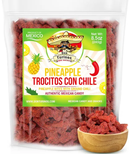 Don Turinos - Caramelo mexicano de piña y chile seco, trozos naturales suaves y secos, dulce mexicano tradicional, sabor dulce y picante, de Don