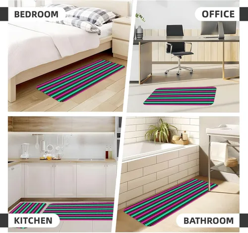 Vista 4 de Antifatigue Kitchen Mats for Floor 2 Piece - Retro Color Line Print Kitchen Rugs Washable, Non Slip Runner Rug Standing Mat for