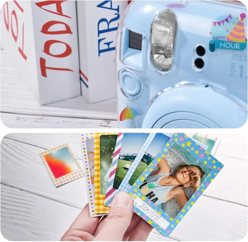 Vista 6 de Rieibi Paquete de Regalo de Accesorios para Instax Mini 12: Funda Transparente con Correa, Álbum de Fotos, Espejo para Selfies, Filtros