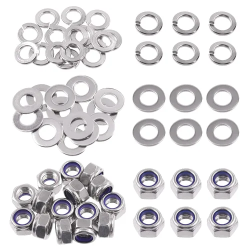 Vista 11 de Swpeet 45 piezas de tuercas de bloqueo hexagonales de acero inoxidable SAE 304 de 1/2"-13, arandelas planas de 1/2", kit surtido de arandelas