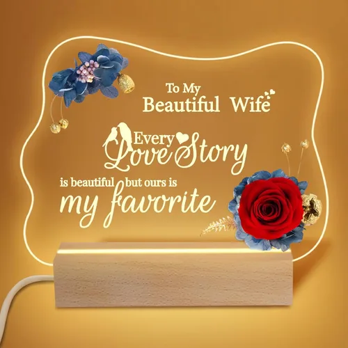 Vista 8 de Yamonic Regalos para el día de San Valentín para ella, placa acrílica hecha a mano con rosa real eterna, luz nocturna con rosa preservada, regalos A