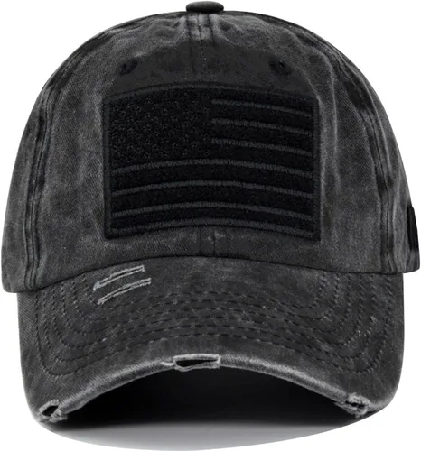 Vista 2 de Gorra de béisbol con bandera estadounidense, bordado ajustable, lavado vintage, de algodón, desgastado, para mujeres y hombres