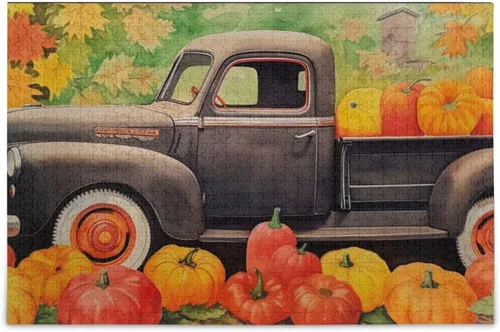 Pumpkin Fall Truck Jigsaw Puzzles 500 Pieces for Adults with Mesh Storage Bag 2011759