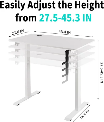Vista 3 de UNICOO - Escritorio de pie de altura ajustable con manivela, mesa de juegos, mesa de oficina en casa, mesa de computadora con USB y cargador