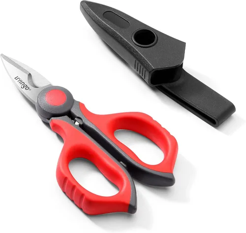 LIVINGO Tijeras de electricista: Tijeras de alambre resistentes afiladas de 6 pulgadas - Hoja de muesca dentada de acero inoxidable con clip para