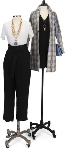 Vista 7 de Displays2go Forma de vestido femenino con base con ruedas, altura ajustable - base plateada (SMFDFSB)