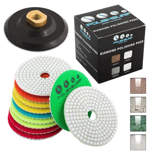 Diamond Polishing Pads 4 inch Wet/Dry Set of 11+1 Backer Pad for Granite Concrete Marble Polishing Plus eBook - Polishing Process Best Practices by