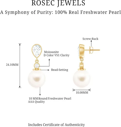 Vista 6 de Pendientes colgantes de perlas de agua dulce seleccionados a mano 17.75 Cttw Calidad AAA Piedra natal de junio