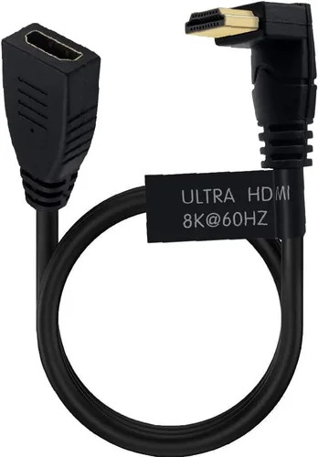 Cable de extensión HDMI 8K a 60Hz de 2 pies, 48 Gbps, cable Ultra HD, recto hembra a macho en ángulo descendente, extensor HDMI 2.1, cable de