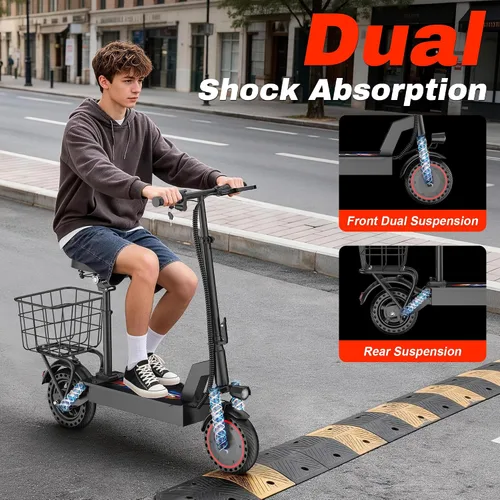 Vista 8 de Scooter eléctrico, scooter plegable E para adultos y adolescentes Gris rojo