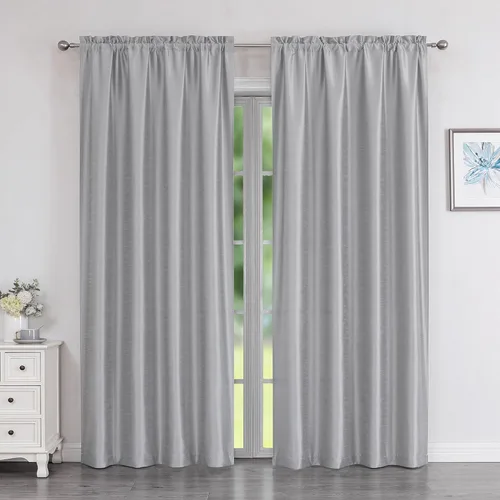 Vista 15 de Chyhomenyc Uptown - Cortinas negras de 24 pulgadas de largo, 2 paneles, cortinas cortas de seda sintética para oscurecer la habitación, cortinas