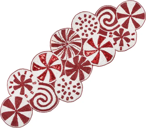 Camino de Mesa con Cuentas Florales de Navidad Hecho a Mano de 36 pulgadas, 13x36 Pulgadas Decoración Brillante para Casa de Campo, Bodas,