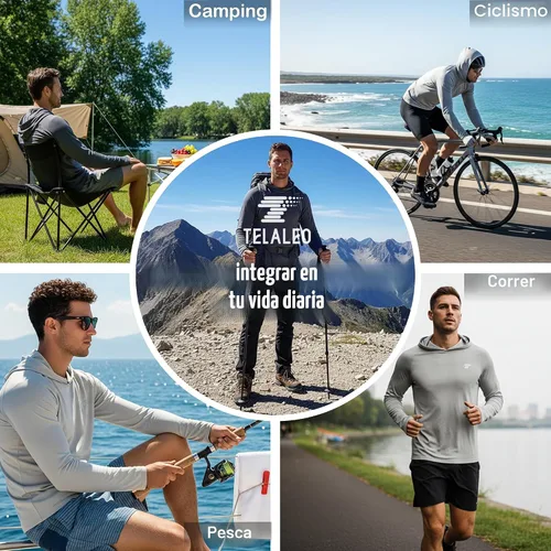 Vista 7 de Paquete de 3 camisas de protección solar UPF 50+ para hombre, con capucha y Paquete de 3 gris claro/azul/gris