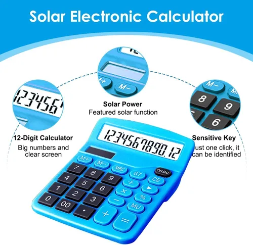 Vista 5 de Calculadora de escritorio de 12 dígitos con pantalla LCD grande, calculadora básica de energía solar dual y batería, función estándar para oficina