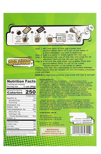 Vista 4 de J-Basket Boba - Kit de té con leche de perlas de burbujas con auténtica tapioca boba, pajitas incluidas, 10 onzas (paquete de 3) (Matcha