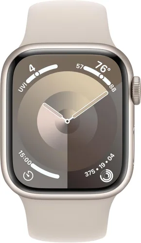 Vista 2 de Apple Reloj inteligente de la serie 9 [GPS + celular de 1.614 in] con caja de aluminio Starlight con correa deportiva Starlight S/M. Monitor
