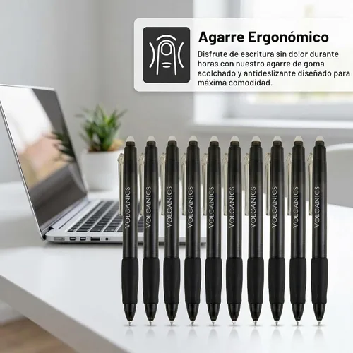 Vista 5 de Volcanics Retractable Erasable Gel Pens, Soft Black, 0.7mm, 12 Pack Negro