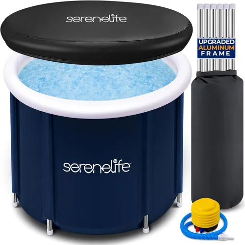 SereneLife Bañera inflable aislada – Cápsula de relajación de inmersión fría para atletas, bañera de hielo para una persona con tapa con capacidad