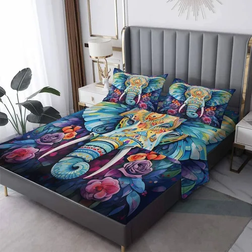 Vista 9 de Juego de sábanas de elefante tamaño individual, sábanas de microfibra suave con bolsillo profundo y patrón sin arrugas, 3 piezas