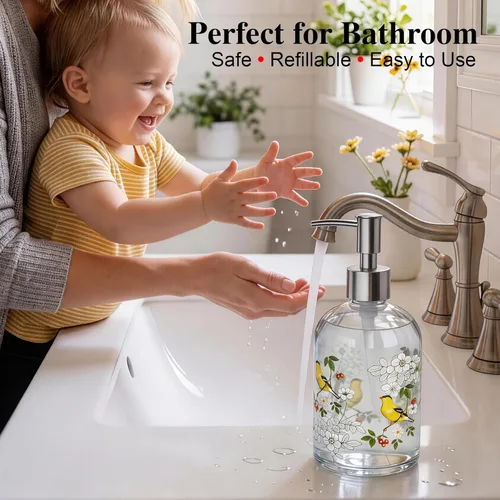 Vista 5 de Dispensador de jabón líquido con bomba de plástico, botella de vidrio recargable de 17 onzas.