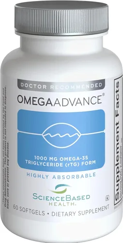 ScienceBased Health OmegaAdvance Omega-3 Aceite de pescado – Forma de triglicéridos con 1000 mg de EPA y DHA – Más luteína y zeaxantina – Apoya la