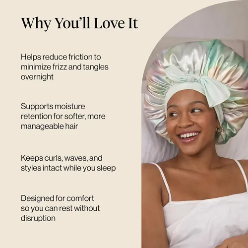 Vista 5 de Kitsch Gorro de satén XL para dormir, más suave que el gorro de seda para mujeres que duermen, ajuste seguro, ajustable, gorra de noche para cabello