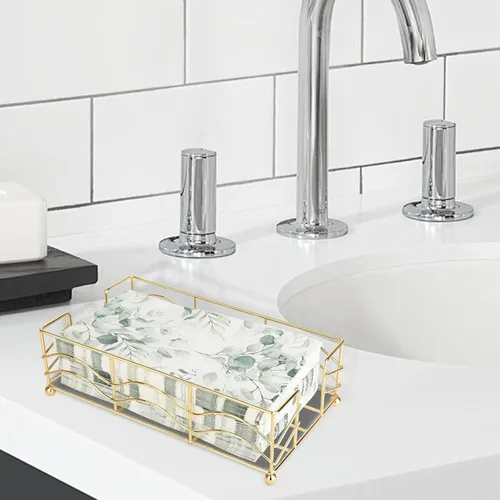 Vista 6 de Servilletero dorado para baño, elegante servilletero dorado para servilletas de papel desechables de baño, bandeja resistente para toallas