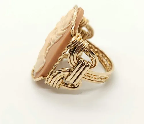 Vista 2 de Fine Lady Gran Café Resina Cameo Anillo 14k Oro GF Arte Joyería HGJ