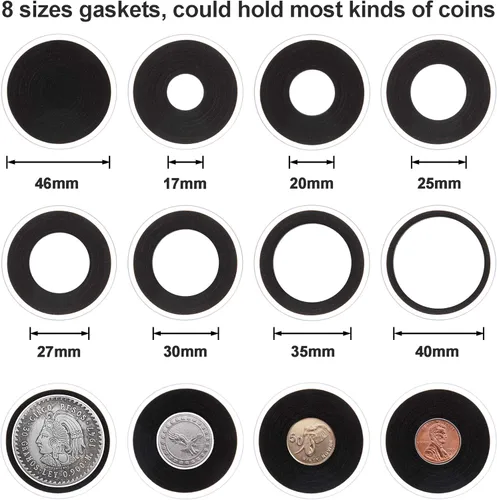 Vista 3 de FRIMOONY Cápsulas de monedas de 1.811 in, con junta de espuma y caja de almacenamiento de plástico, para colección de monedas, 2 paquetes
