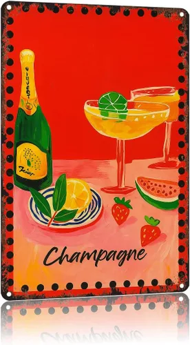Vintage Champagne Poster Retro 70s Funny Red Metal Sign 8x12 Inch For Bathroom Bedroom Home Wall Decor