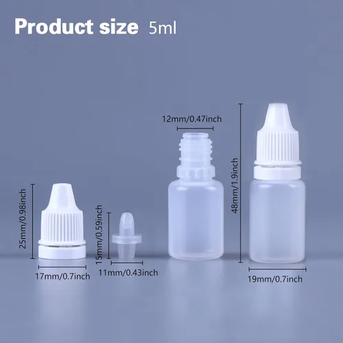 Vista 2 de 12 piezas 5 ml botellas blancas de plástico vacías con cuentagotas flexibles portátiles para líquidos de ojos, pequeños contenedores recargables
