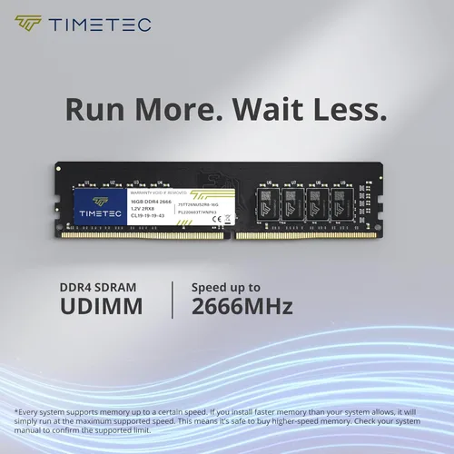 Vista 2 de Timetec 16GB DDR4 2666MHz (PC4-2666V) PC4-21300 UDIMM RAM de escritorio - 288-Pin 1.2V CL19 No ECC sin búfer DIMM Actualización del módulo