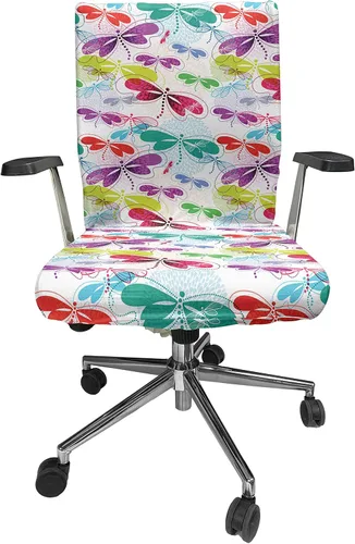 Vista 59 de Ambesonne Funda para silla de oficina Eiffel, patrón de lunares con torre Eiffel incompleta y corazones románticos, funda elástica decorativa