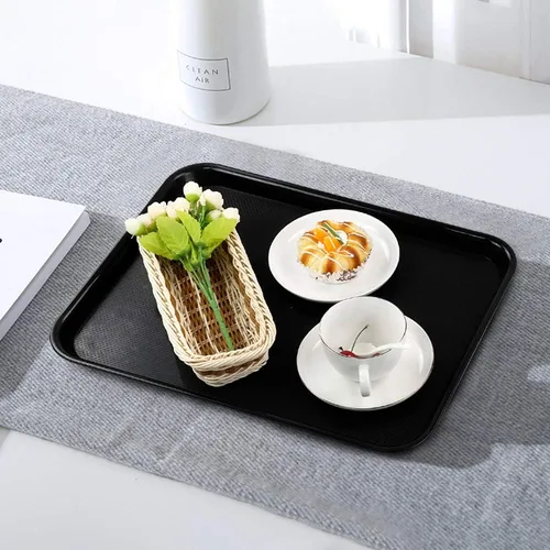 Vista 3 de Bandejas de plástico de comida rápida, bandejas de cafetería, paquete de 4 bandejas para servir (negro)