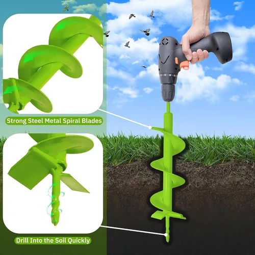 Vista 2 de Broca de taladro de jardín mejorada de 4 x 16 pulgadas, broca de taladro de jardín resistente de doble hoja, taladro para taladro de hielo, taladro
